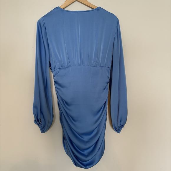 Princess Polly Parsons Long Sleeve Mini Dress Blue Bodycon V-Ncek Silky Size 6 - Picture 5 of 12